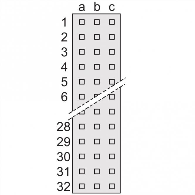 Connecteur type R, EN 60603, DIN 41612, femelle, 96 contacts, broches à souder, 3mm 