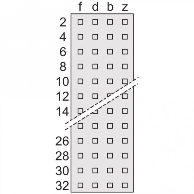Connecteur de type G, EN 60603, DIN 41612, mâle, 64 contacts, broches à souder, 2.9mm 