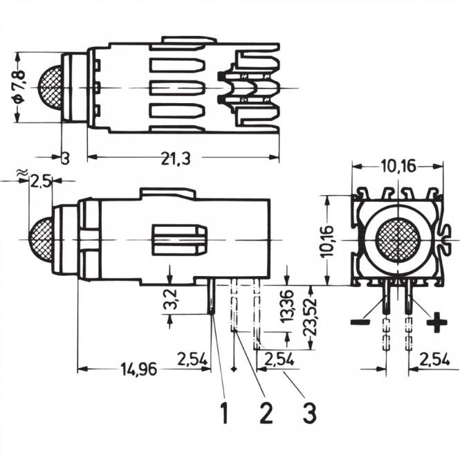 DEL unique Ø 5mm, type long, plan de montage 1, rouge 
