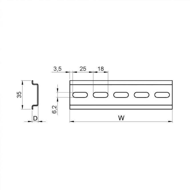DIN-HUTSCHIENE 25H 7,5T 575L, 10 ST. 