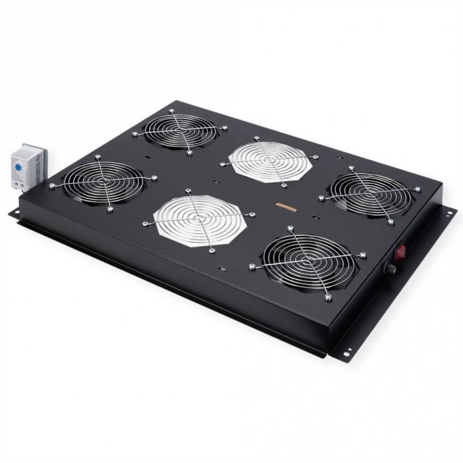 19-Zoll Dachlüftereinheit 4 Lüfter, Thermostat für Serverschrank schwarz 