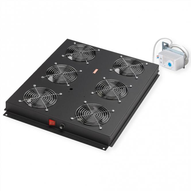 19-Zoll Dachlüftereinheit 6 Lüfter, Thermostat für Serverschrank schwarz 