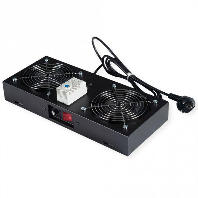 Unité de ventilation 2 ventilateurs, pour boîtier mural 19-pouces, noir 