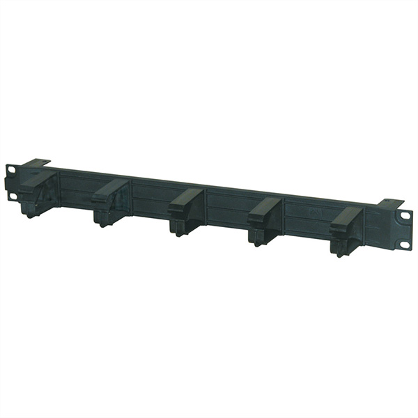 19-Zoll-Kabelführung, 1 HE mit 5 Kabelösen, Kunststoff, schwarz 