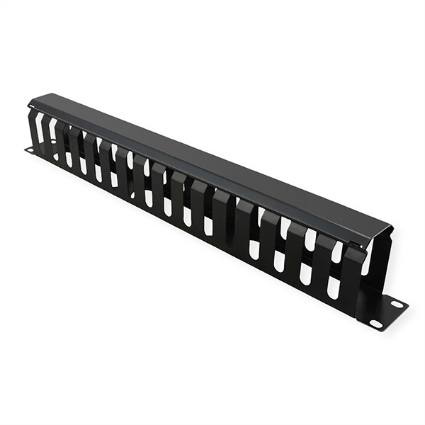 19-Zoll-Frontplatte, 1 HE, mit Rangierkanal 40 x 60mm | RAL 9005 (schwarz)