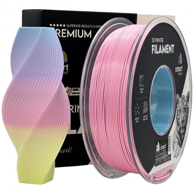 Fil PLA « Silk » couleur arc-en-ciel, Smart Print, 7499 C, 7436 C, 290 C, 1625 C 