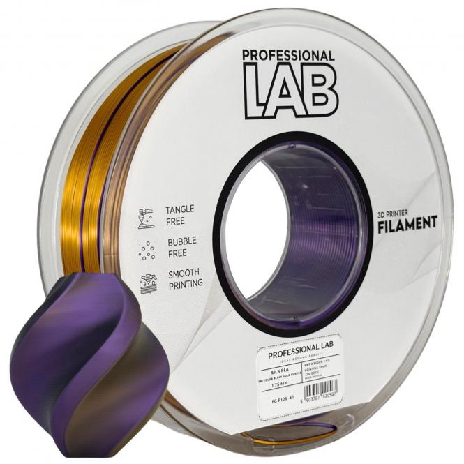 PLA Silk tricolore noir, or, violet, Prof. Lab, Noir 6 C, 116 C, 2592 C 