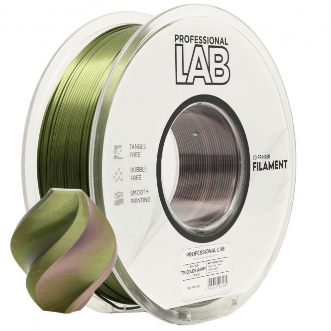 Silk PLA Tri Color Army, Prof. Lab, 7764 C, 411 C, Noir 7 C 