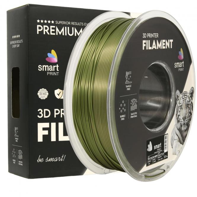 Silk PLA Tri Color Army, Smart Print, 7764 C, 411 C, Noir 7 C 