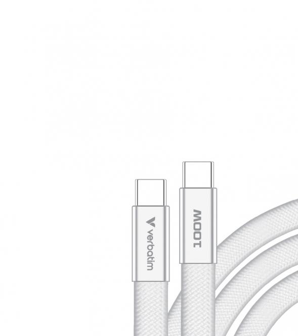 Câble Sync + Charge SoftTouch 100W, USB-C vers USB-C, 120cm, blanc 