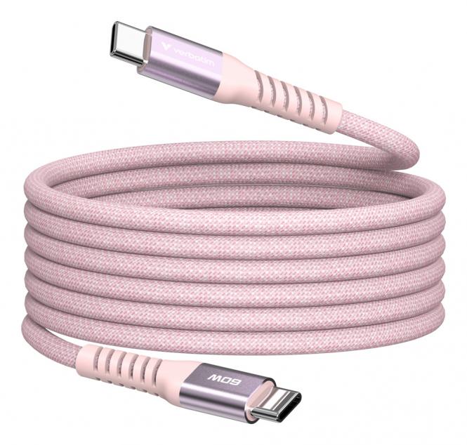 Câble magnétique de synchronisation et de recharge - 60W, USB-C vers USB-C, 120cm, rose 