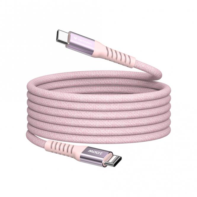 Câble magnétique de synchronisation et de recharge - 100W, USB-C vers USB-C, 120cm, rose 