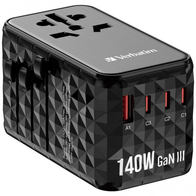 Adaptateur de voyage universel UTA-10 140W GaN III avec 2 ports USB-C PD 3.1 + QC 4+, 1 port USB-C PD 3.0 et 1 port USB-A QC 3.0 