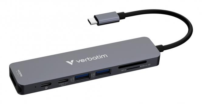 USB-C Essentials Multiport-Hub mit 7 Anschlüssen: HDMI, USB-C, USB-C 3.2 Gen 1, 2 × USB-A 3.2 Gen 1, SD + microSD 