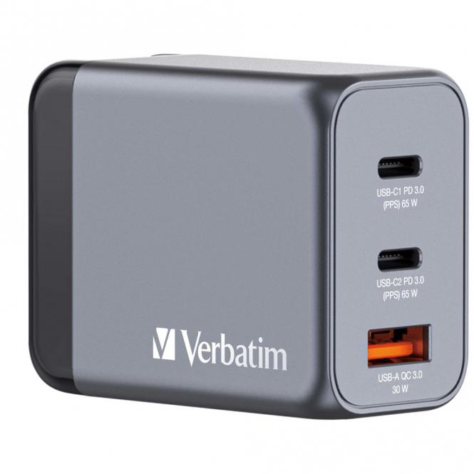 GNC-65 GaN-Ladegerät 65W mit 2 × USB-C PD 65W / 1 × USB-A QC 3.0 (EU/UK/US) 