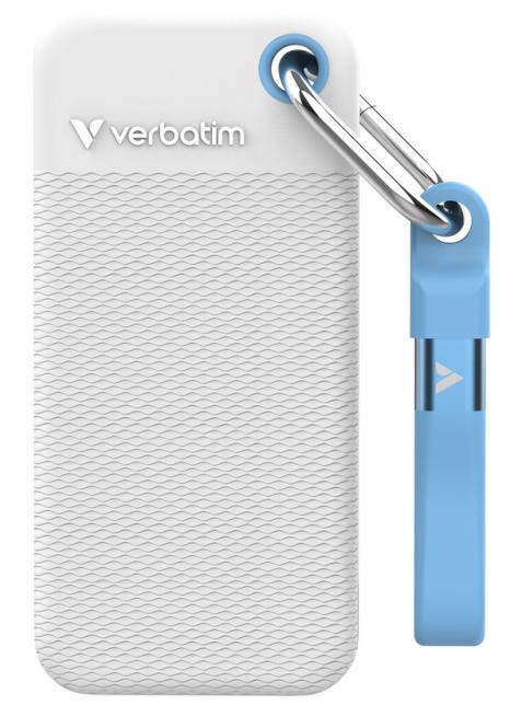 SSD de poche USB 3.2 Gen 2 2 To, blanc/bleu clair, avec deux housses en caoutchouc 