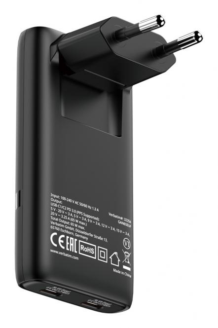 Chargeur GaN « Fold n Go » 65W, prise UE, noir 