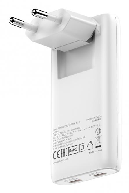 Chargeur GaN « Fold n Go » 65W, prise UE, blanc 