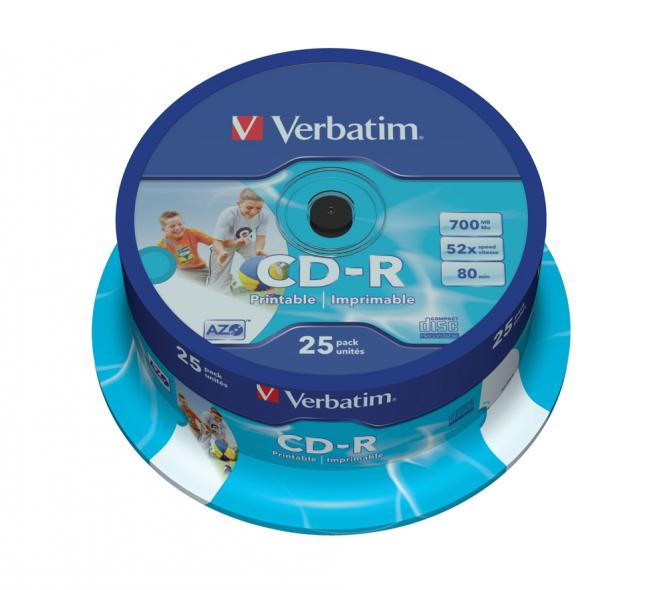 CD-R AZO Wide, imprimables à jet d'encre, 700 Mo, 52x, lot de 25 pièces 