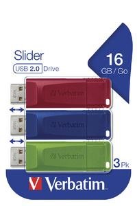 Schieberegler  USB-Stick  3 × 16GB  Blau/Rot/Grün 