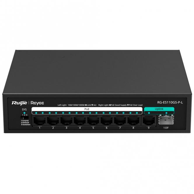 Commutateur PoE de bureau, 8 ports RJ45 + 1 uplink RJ45 + 1 uplink SFP 
