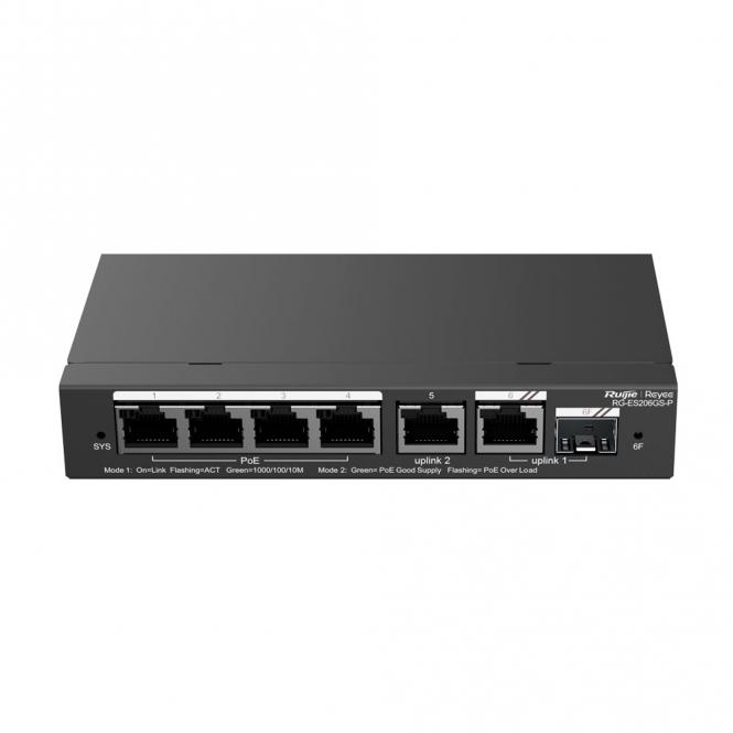 Switch PoE Cloud, 4 PoE-Ports + 2 Rj45-Ports + 1 SFP Combo, Portgeschwindigkeit 10/100/1000 Mbps, 30W pro Port 802.3af/at 
