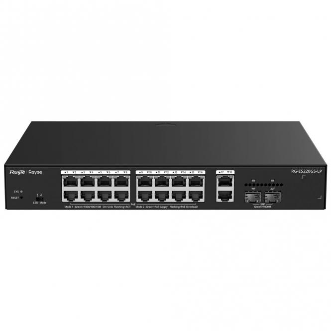 Cloud-verwaltbarer PoE-Switch, 16 PoE 802.3af/at + 2 SFP + 2 RJ45-Uplink-Verbindungen 